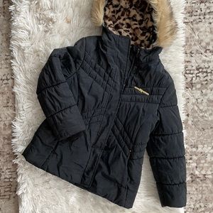 Girl’s quilted coat w/ removable faux fur hood trim